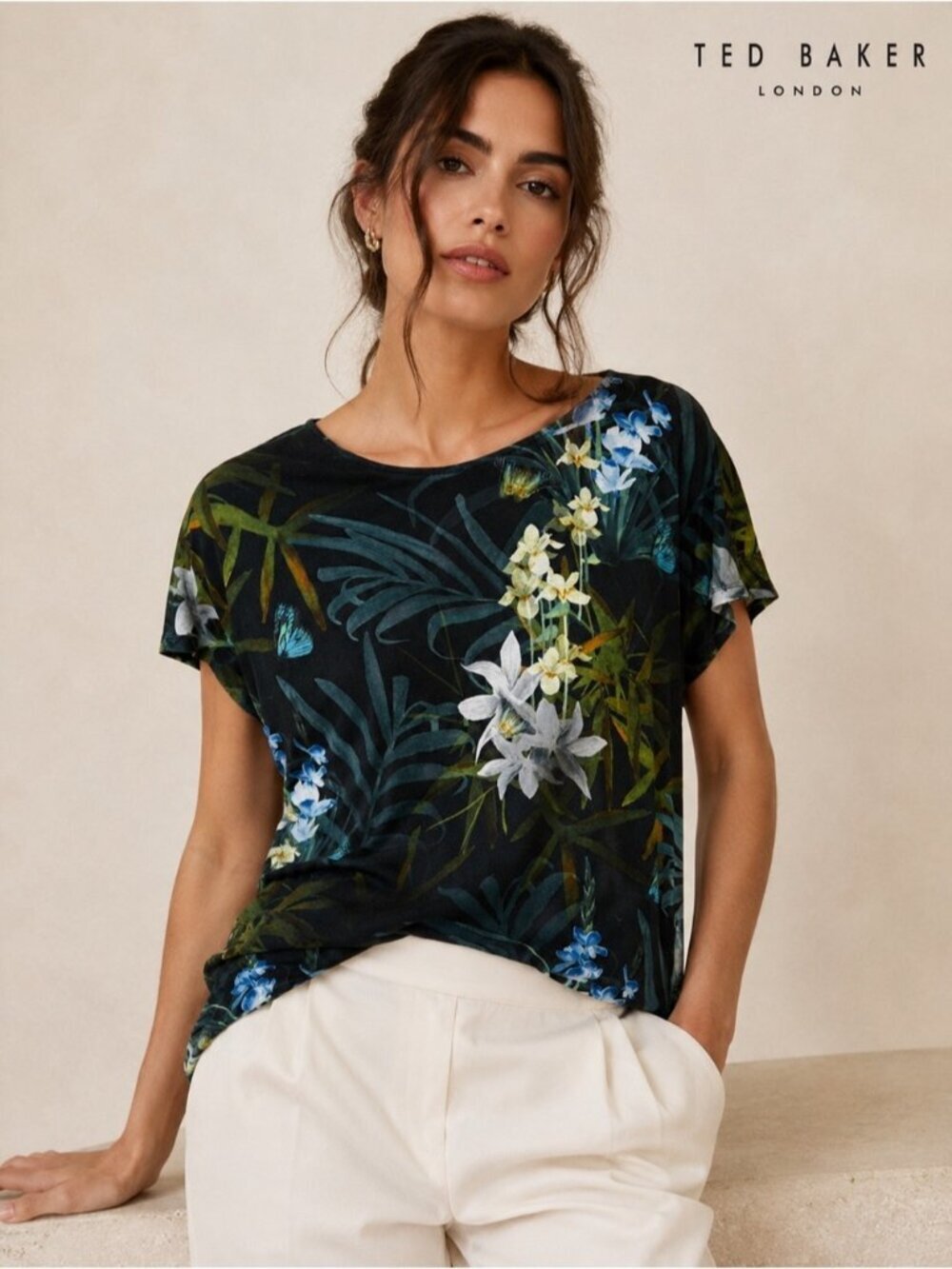 Ted Baker London Tropical Floral Butterfly Print Top Size 2